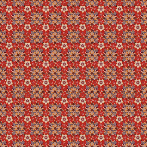 Vintage Style Seamless Pattern Abstrat Flowers Red Beige Orange Colors — Stock Vector