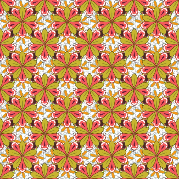 Motif Vectoriel Sans Couture Avec Ornements Vintage Rouge Beige Marron — Image vectorielle