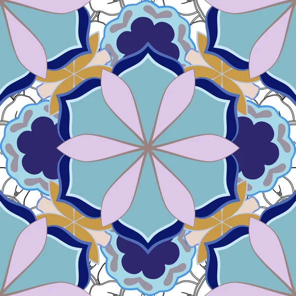 Biru Oriental Violet Dan Abu Abu Pola Mulus Dengan Arabesque - Stok Vektor