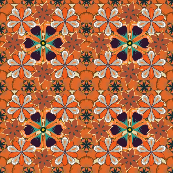 Vector Seamless Pattern Traditional Ornamental Background Brown Gray Orange Circular — Stock Vector