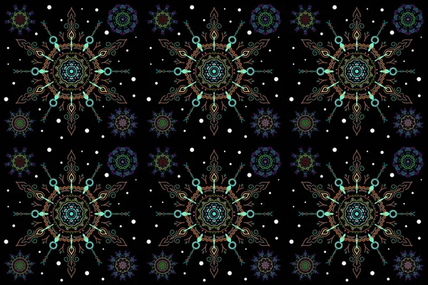 Celebratory Seamless Pattern Blue Green Brown Snowflakes Hanging Strings Pattern — Stock Photo, Image