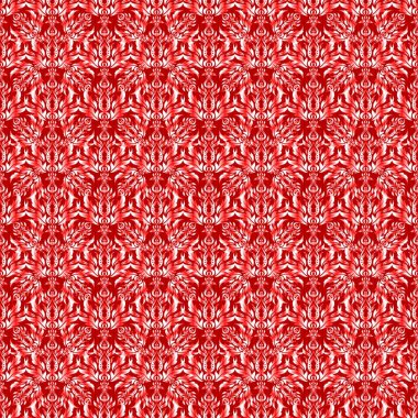 Karmaşık süslemeli vektör çizimi. Pembe ve kırmızı renklerde kusursuz desen.