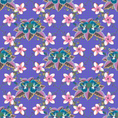 Yeşil ve pembe renklerde, çiçekli, dikişsiz desen.