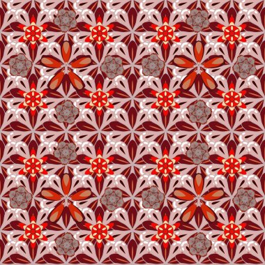 Şatafatlı, pürüzsüz kırmızı, gri ve kahverengi desenli, stilize dalgalı süslemeler. Vektör illüstrasyonu.