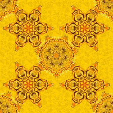 Sarı, turuncu ve kırmızı soyut süs, soyut dekoratif elementlerin vektörsüz deseni.