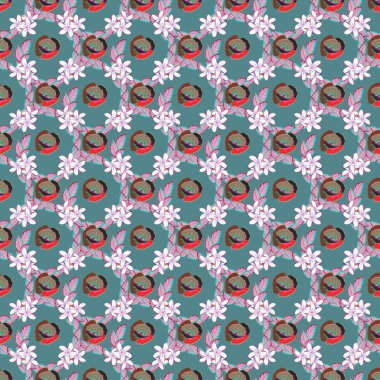 Dekoratif yaz plumeria çiçekleriyle kusursuz desen mavi arka planda, suluboya vektör çizimi.