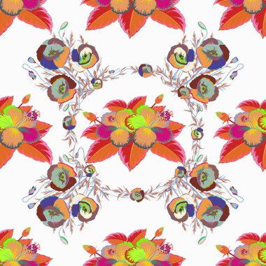 Vektör çizimi. Yeşil ve mavi renklerde kusursuz çiçek deseni.