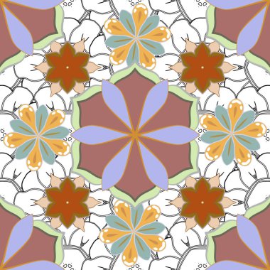 Motley ızgarası. Gri, mavi ve sarı elementli vektörsüz desen.