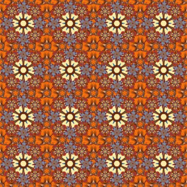 Çiçeklerle suluboya kusursuz desen. Enfes bir desen, çiçekli suluboya bir eskiz, klasik tarzda. Turuncu, kahverengi ve kırmızı renkli moda baskı. Dekorasyon ve tasarım için güzel desen.