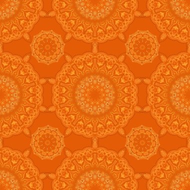 Soyut biçimlendirilmiş kar taneleriyle vektör deseni. İplerde sallanan siyah ve turuncu kar taneleri olan kusursuz bir kutlama şekli..