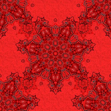 Pembe, kırmızı ve turuncu gradyanı olan klasik dikişsiz desen. Karmaşık dekorlu zarif bir davetiye kartı..