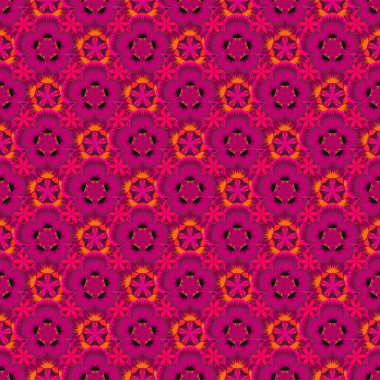 Eski, dikişsiz desen. El yapımı vektör çizimi. Kumaş, tekstil, morumsu iç dekorasyon, kırmızı ve mor renkler.