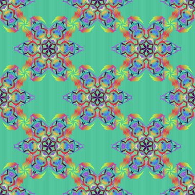 Mavi, kırmızı ve yeşil kar taneleri olan kış arkaplanı. Şirin vektörsüz desen.