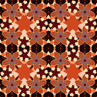 Kusursuz geometrik desen. Karmaşık gradyanlı vektörsüz desen. Soyut geometrik çizim. Siyah, bej ve turuncu elementlerle Geometrik süsleme.