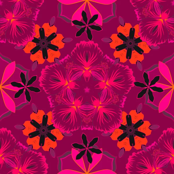 Geometrisk Bladprydnad Grafiskt Modernt Mönster Sömlös Abstrakt Blommönster Lila Rött — Stock vektor
