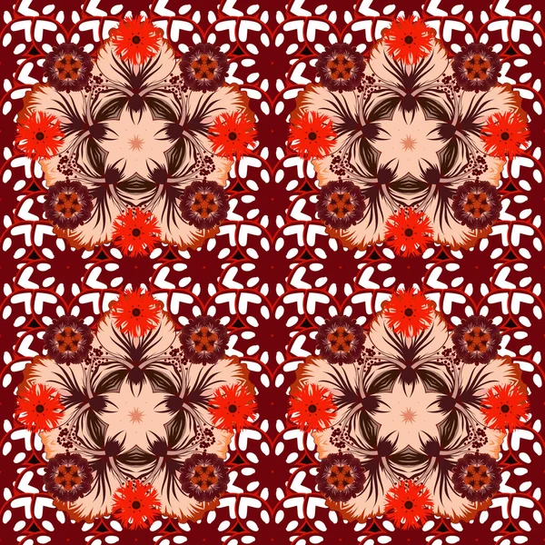 Vector Illustration Seamless Pattern Cute Flowers White Red Brown Colors — Stock Vector