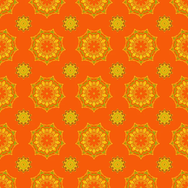 Vector Nahtloses Muster Mit Vintage Ornamenten Orange Gelb Und Schwarz — Stockvektor