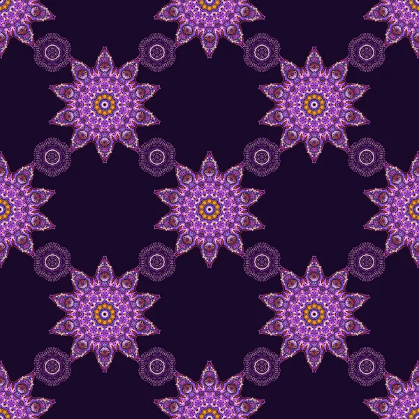 Patrón Sin Costuras Con Elementos Púrpura Violeta Negro Rizos Adornos — Vector de stock