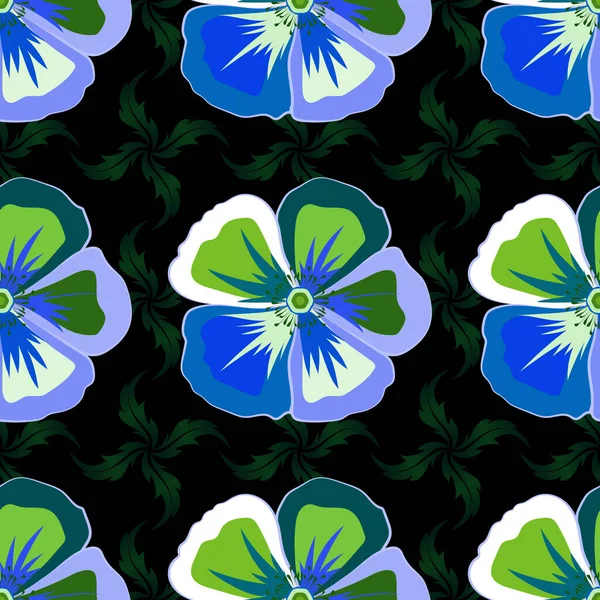 Vector Illustration Seamless Floral Pattern Blue Green Colors Motley Cosmos — Stock Vector