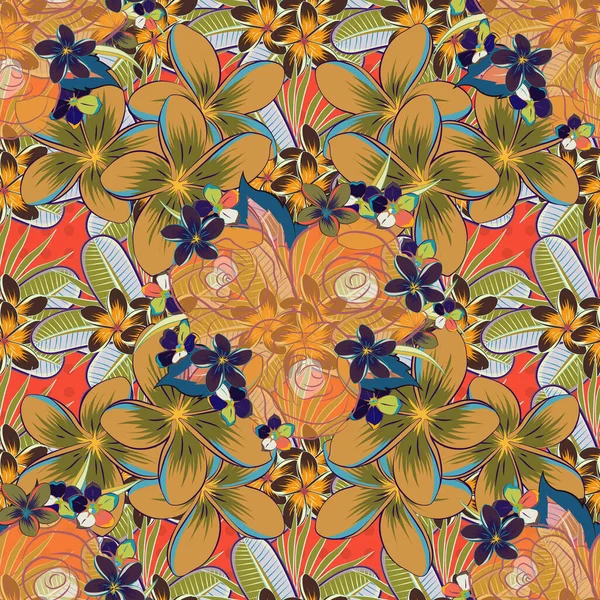 Rose Vectorielle Marron Bleu Orange Simple Motif Sans Couture — Image vectorielle