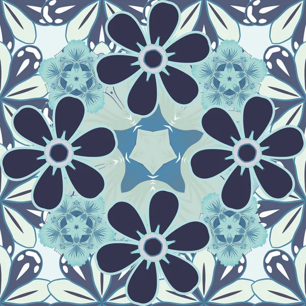 Ethnische Florale Nahtlose Muster Grauen Blauen Und Violetten Farben Raster — Stockvektor