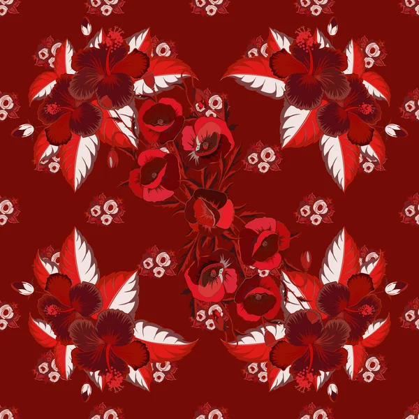 Nahtloser Ornamentdruck Den Farben Rot Braun Und Beige Vektorblumen Hibiskusblüten — Stockvektor