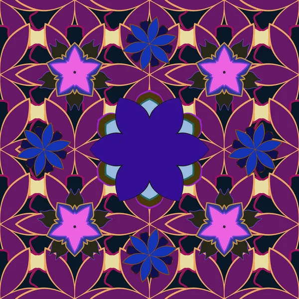 蓝色和紫色的小花 有许多花的漂亮无缝图案 矢车菊花柱风格 雅致的时尚印刷品模板 — 图库矢量图片