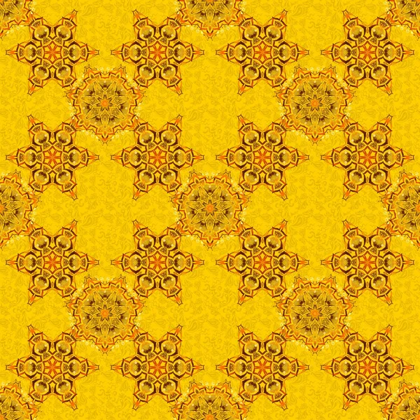 Seamless Damask Pattern Yellow Brown Orange Classic Wallpaper Ornamental Border — Stock Vector