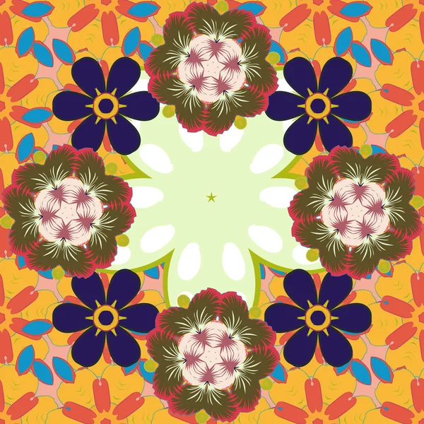 Aquarel Naadloos Patroon Met Abstracte Bloemen Groene Oranje Blauwe Kleuren — Stockvector