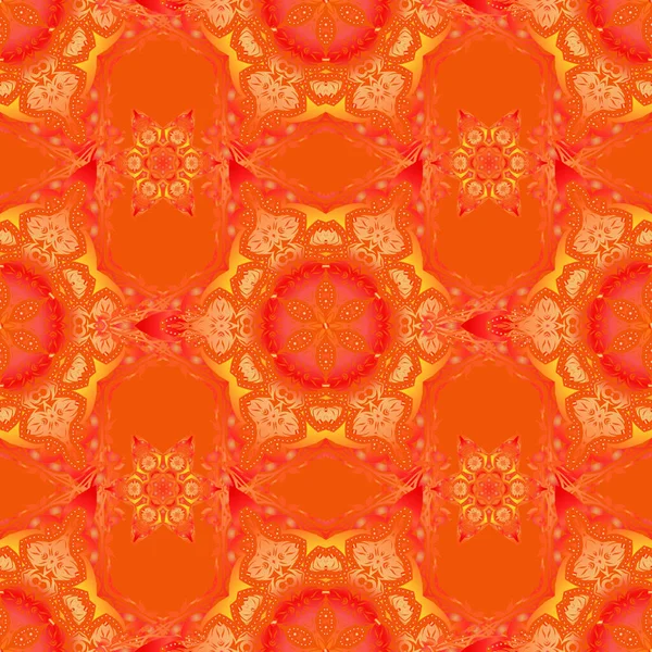 Orange Rot Und Gelb Damast Paisley Tapete Vektorillustration Nahtloser Hintergrund — Stockvektor