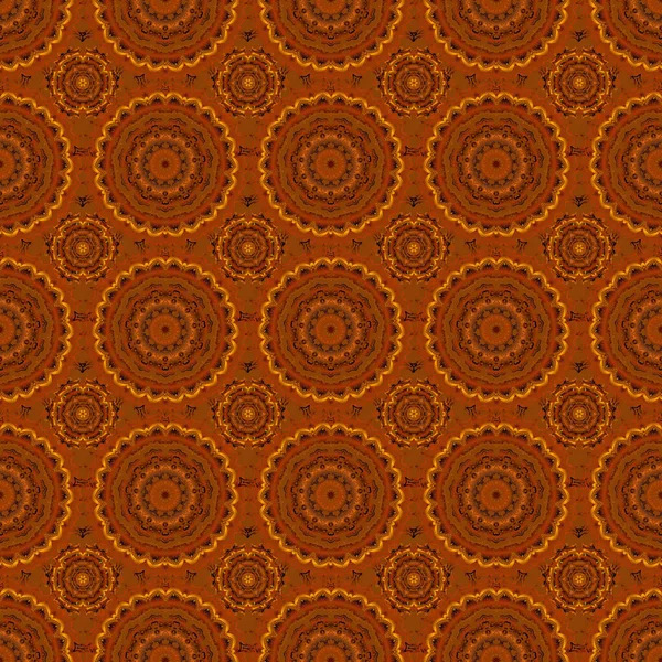 Ikat Дамаск Бесшовный Шаблон Плитки Фона Коричневом Оранжевом Красном Цветах — стоковый вектор