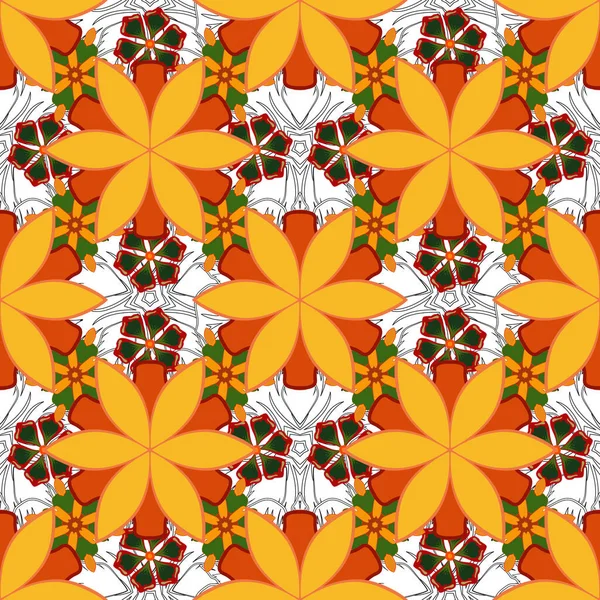 Flowers Seamless Pattern Orange Green Yellow Colors Cute Vector Floral — Stock Vector