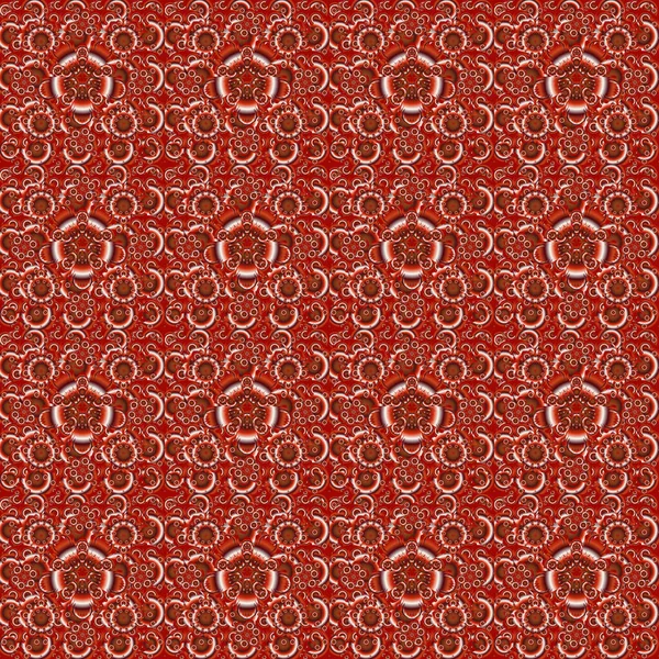 Vektorillustration Orange Rosa Und Rot Glänzende Ornamente Damastmuster Abstrakte Formen — Stockvektor