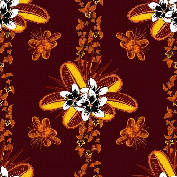 Wykwintny Wzór Kwiatami Plumerii Stylu Vintage Modny Nadruk Kolorze Pomarańczowym — Wektor stockowy