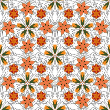 Soyut geometrik desen. Geometrik dikişsiz desen. Eşkenar dörtgen ve düğümlerle biçimlendirilmiş arkaplan. Vektör turuncu, gri ve yeşil doku.