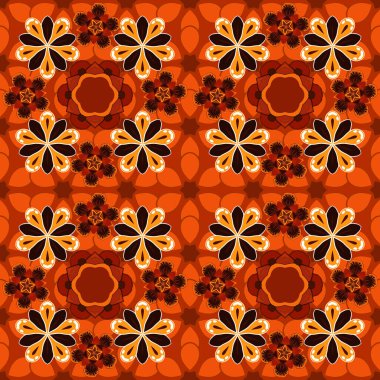 Vektör çizimi. Eski bir süs. Basit, pürüzsüz desen - kahverengi, turuncu ve sarı elementler.