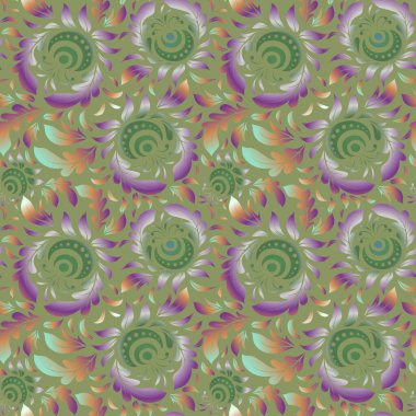 Vektör çizimi. Damask arkaplan deseni yeşil ve mavi renklerde.