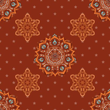 Vektör kusursuz desen. Damask zarif duvar kağıdı. Turuncu, kırmızı ve kahverengi renklerde klasik tasarım.