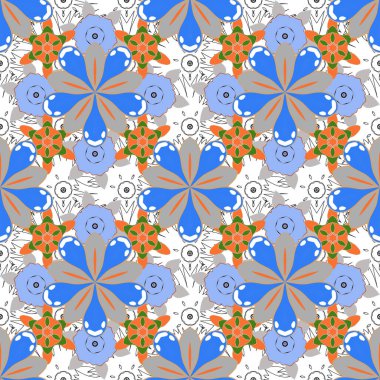 Renkli yön desenleri gri, mavi ve bej renklerde. Kraliyet çiçeğiyle modern çiçek deseni. Kusursuz çiçek süsü..