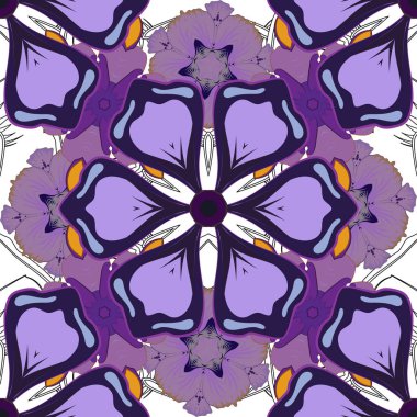 Mor, mor, turuncu ve turuncu renklerde vektörsüz klasik desen. Kumaş baskısı, hatıra defteri, hediye paketi için..