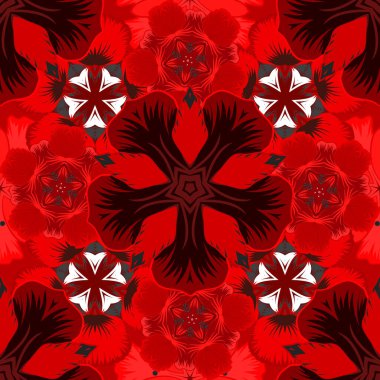 Geleneksel klasik vektör süsü. Oryantal bej, pembe ve kırmızı pürüzsüz desenli Arabesk ve soyut elementlerle.