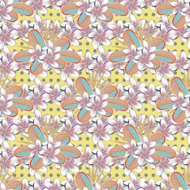 Romantik tasarım, dekorasyon, tebrik kartları, posterler, ambalajlar, tekstil baskısı ve kumaş için sonsuz doku. Çiçeksiz desenli, parlak yaz çiçekleriyle pembe ve sarı renklerde..