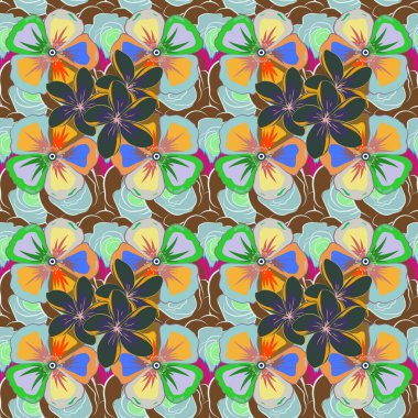 Kraliyet çiçeğiyle modern çiçek deseni. Mavi ve yeşil renklerde renkli yön deseni. Kusursuz çiçek süsü..