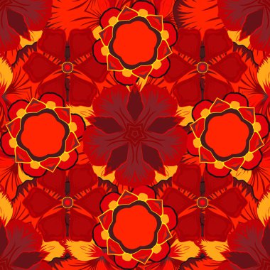 Basit bir tasarım ile duyuru kartı. Klasik dantel damaske desenli kusursuz örnek davet. Laconic düğün kartı kırmızı, turuncu ve sarı süslemeli..