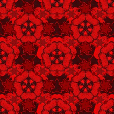 Geleneksel Hint çiçekleri siyah ve kırmızı renklerde. Vektör illüstrasyonu.