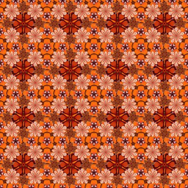 Kahverengi, turuncu ve bej renkli süslemeleri olan pürüzsüz bir desen..