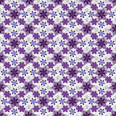 Mor, mor ve gri renklerde yıldızsız desen. Duvar kağıdı, Noel süsü, konfeti, tekstil, ambalaj için soyut vektör parlak tasarımı. Tatil sembolü.