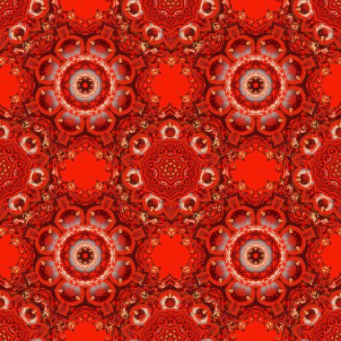 Çiçek ve Mandala elementleriyle zarif pembe ve kırmızı pürüzsüz desen. El çizimi güzel bir vektör çizimi.