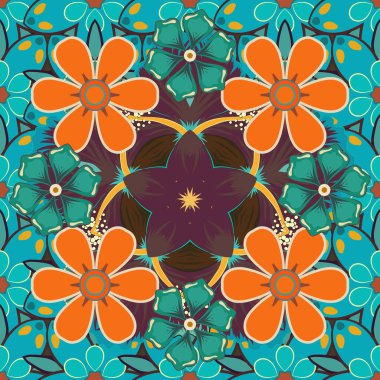 Kart, davetiye, düğün, ambalaj kağıdı için el çizimi desen. Kahverengi, mavi ve turuncu parıltılı çizgiler, zikzak sembolü, dalgalı çizgiler, pürüzsüz doku çizgileri..