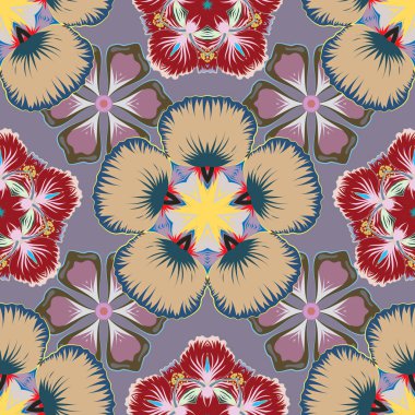 Yeşil, mor ve gri renklerde pürüzsüz döşeme deseni. Vektör vintage damaske süsü.